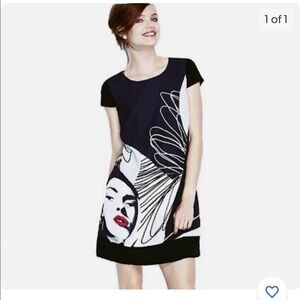 Kensie Graphic Print Shift Dress with Red 💋 Accent